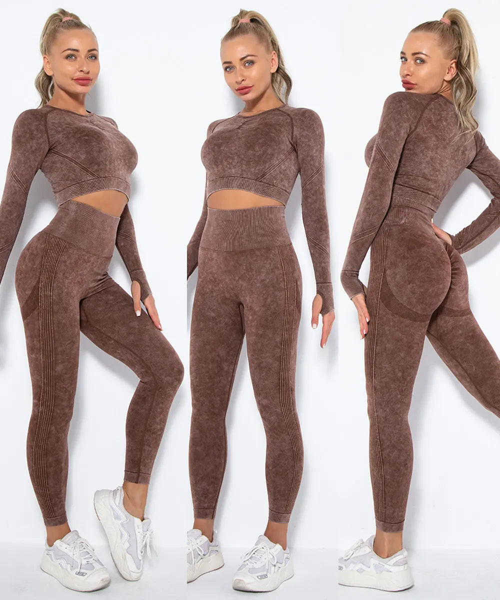 Seamless Yoga Set Gym Clothes Women's Sportswear Yoga Suits Women Fitness Set Tracksuits Sports Outfits Long Sleeve Gym Leggings