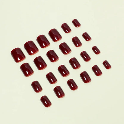 24Pcs Solid Color Wine Red Design Press on Nail Short Square False Nails Simple Detachable Finished Full Cover Nail Tips.