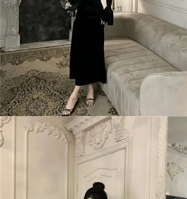 Internet Celebrity High-End-Samtkleid Leichtes, temperamentvolles, hoch tailliertes, schlankes, burgunderrotes Fischschwanzkleid.