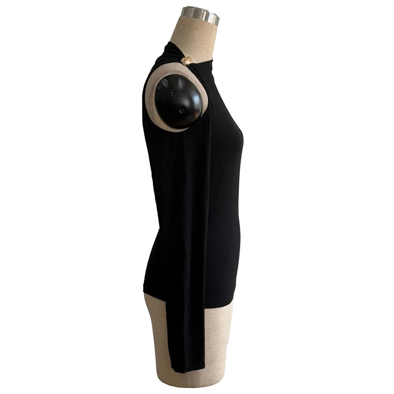 Fashion Women Blouses Sexy Cold Shoulder Skinny Top Elegant Long Sleeve Shirt Women Sexy Tops Female All Match Shirt Black.