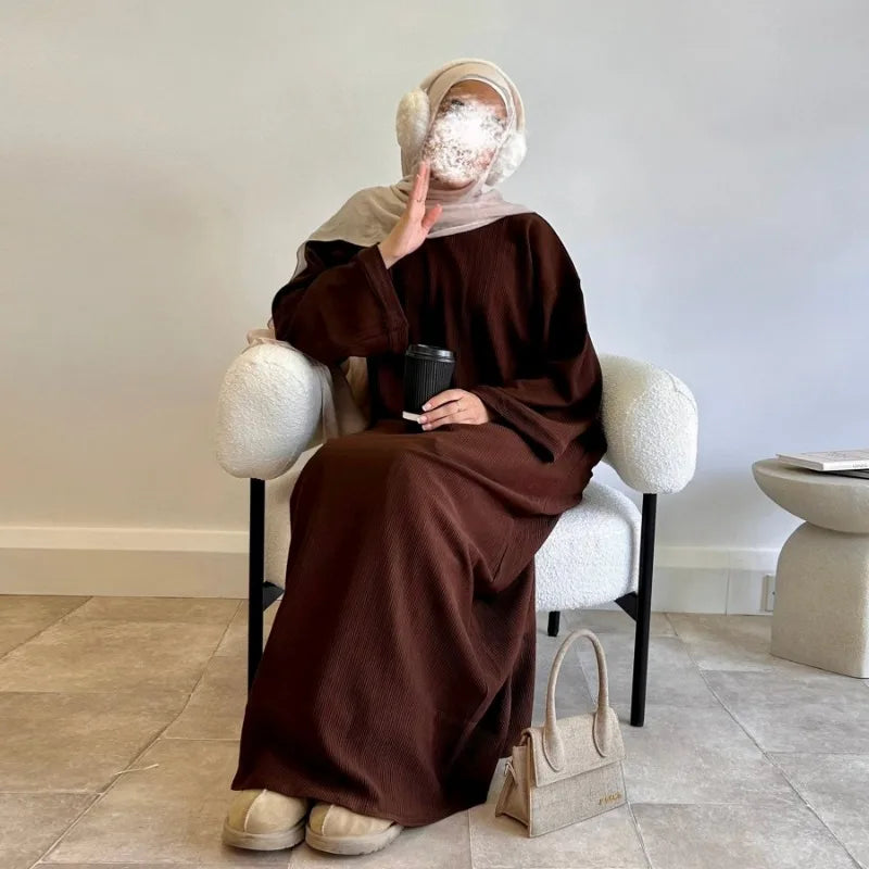 Warm Arabic Corduroy Abaya Dress for Women Ramadan Dubai Women Modest Muslim Coat Winter Islam Clothing New Turkey Solid Robe.