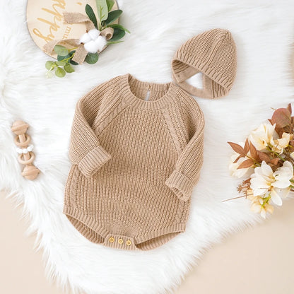 Neugeborenen Baby Mädchen Boy Knit Pullover Strampler Crewneck Sweatshirt Langarm Warme Bodys Tops Mit Hüte Herbst Winter Kleidung.