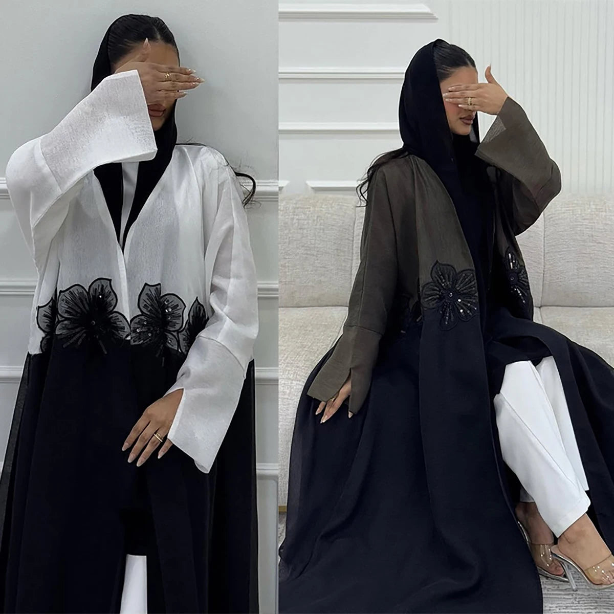 Eid Dubai Open Abaya Appliques Kimono Cardigan Women Muslim Dress Turkey Kaftan Kebaya Caftan Marocain Femme Robe Islam Jalabiya.