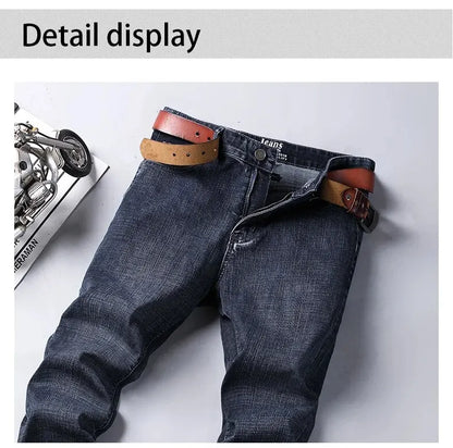 Wthinlee New Business Men's Jeans Casual Straight Stretch Fashion Classic Blue Black Work Denim Trousers Male Brand Clothing.