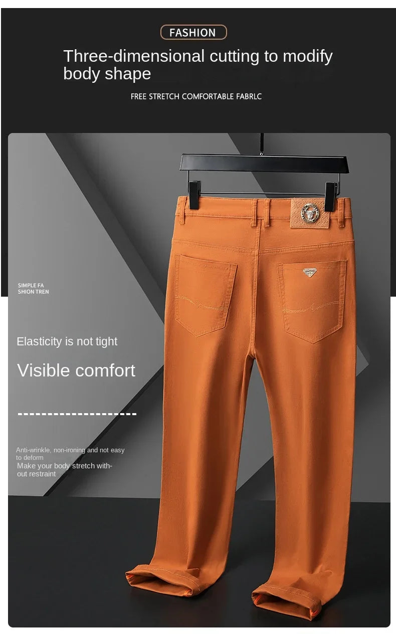 Seven-Color Stretch Jean Men's Trendy Wild Simple 97% Cotton High-End Slim-Fitting Small Straight Casual Men's Clothing Trousers.