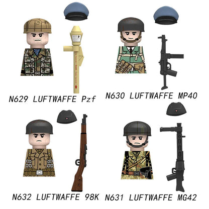 Military WWII Figure Building Blocks Accessories MP40 Rocket Launcher MG42 Officer Army Camouflage Soldier Pzf 98K Toy Gift N029