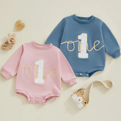 Ruewey 6 bis 18 Monate Baby ersten Geburtstag Bodysuit Frühling Herbst Kleidung Langarm Rundhals ausschnitt Buchstaben Overall Baby kleidung.