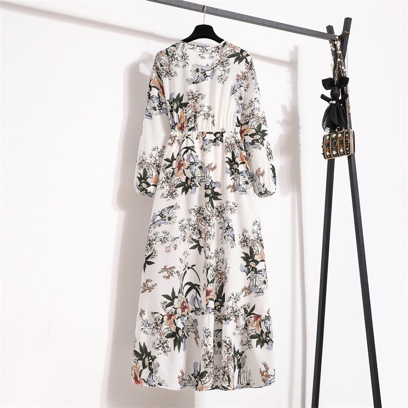 Frühling Sommer Frauen Maxi Kleider Casual Volle Hülse Floral Gedruckt Oansatz Frau Bohe Strand Party Lange Kleid Mujer Vestidos