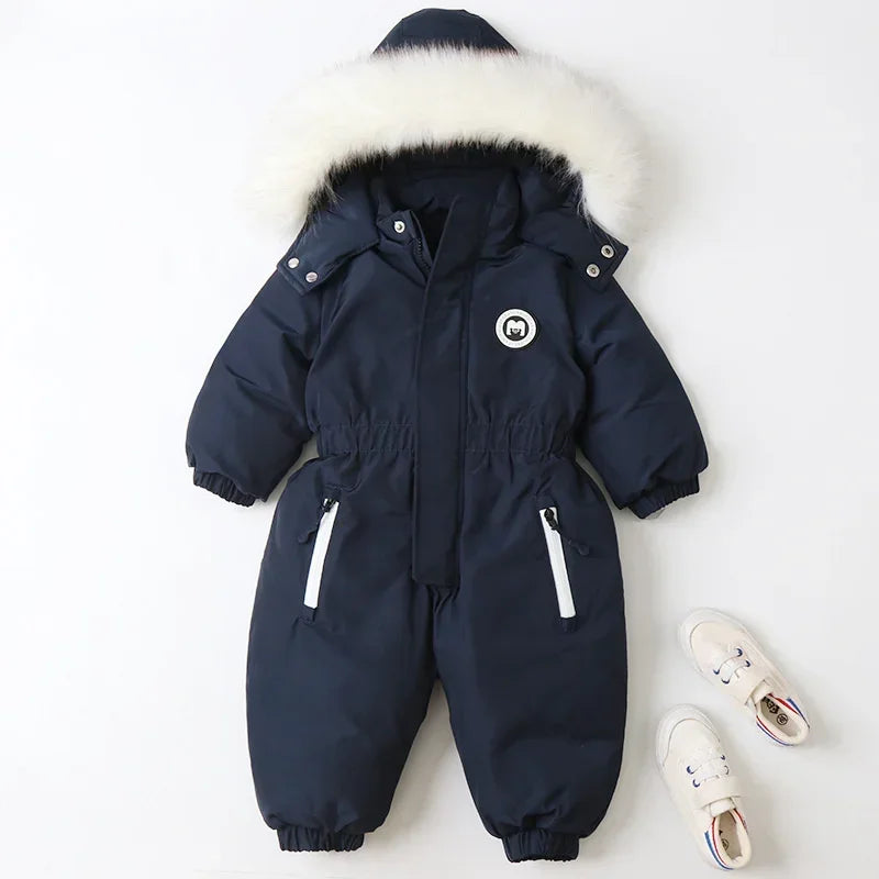 Plus Dicke Samt Bodys Kleidung Winter Baby Wasserdicht Mit Kapuze Einteiliges Mädchen Jungen Overalls Ski Anzug Infant Dicke Warme strampler.