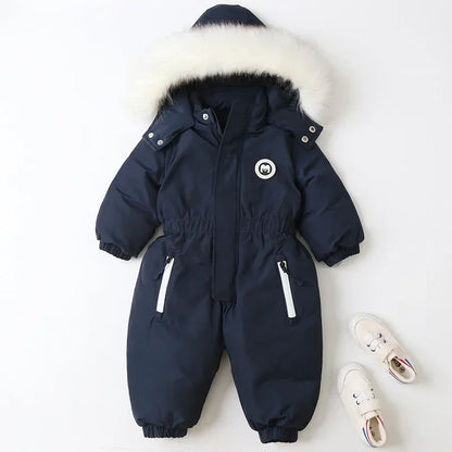 Plus Dicke Samt Bodys Kleidung Winter Baby Wasserdicht Mit Kapuze Einteiliges Mädchen Jungen Overalls Ski Anzug Infant Dicke Warme strampler.