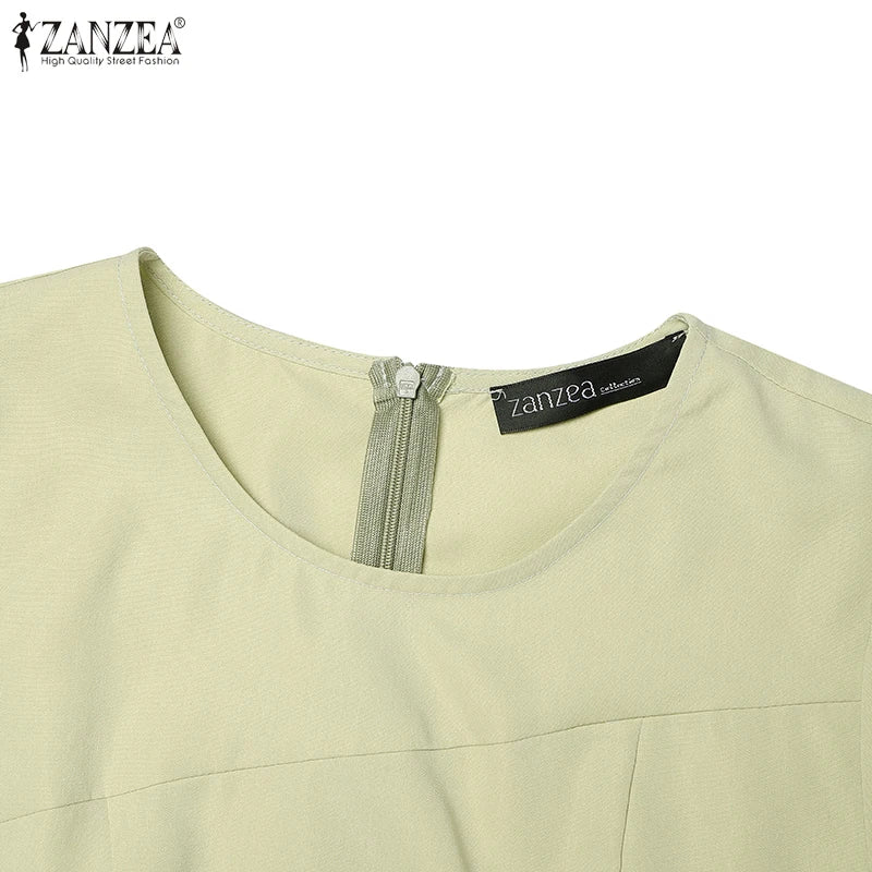 ZANZEA Elegante Büro Frauen Kleider Sommer Stilvolle Solide Party Arbeit Kleid Mode Kurzarm Plissee Vestidos Midi Sommerkleid.