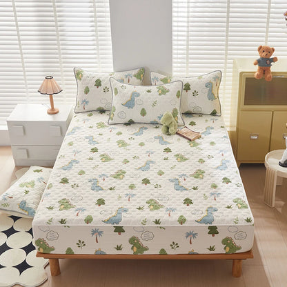 Floral Fitted Sheet Queen Size Bed Cover Thicken Bedsheet Quilted Mattress Protector tampa de colchão (Pillowcase Need Order).
