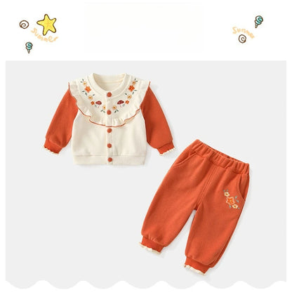 Kawaii Baby Mädchen Kleidung Pilz Sets Herbst Infant Rüschen Kragen Langarm Top Hosen Zwei-Stück Neugeborenen Baumwolle Outfit.