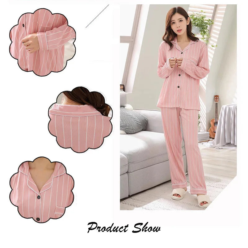 Four Seasons Damen-Pyjama-Set mit Revers-Oberteil und langer Hose, kariert, gestreift, bedruckt, 2-teiliges Set, Damen-Nachtwäsche, Homewear.