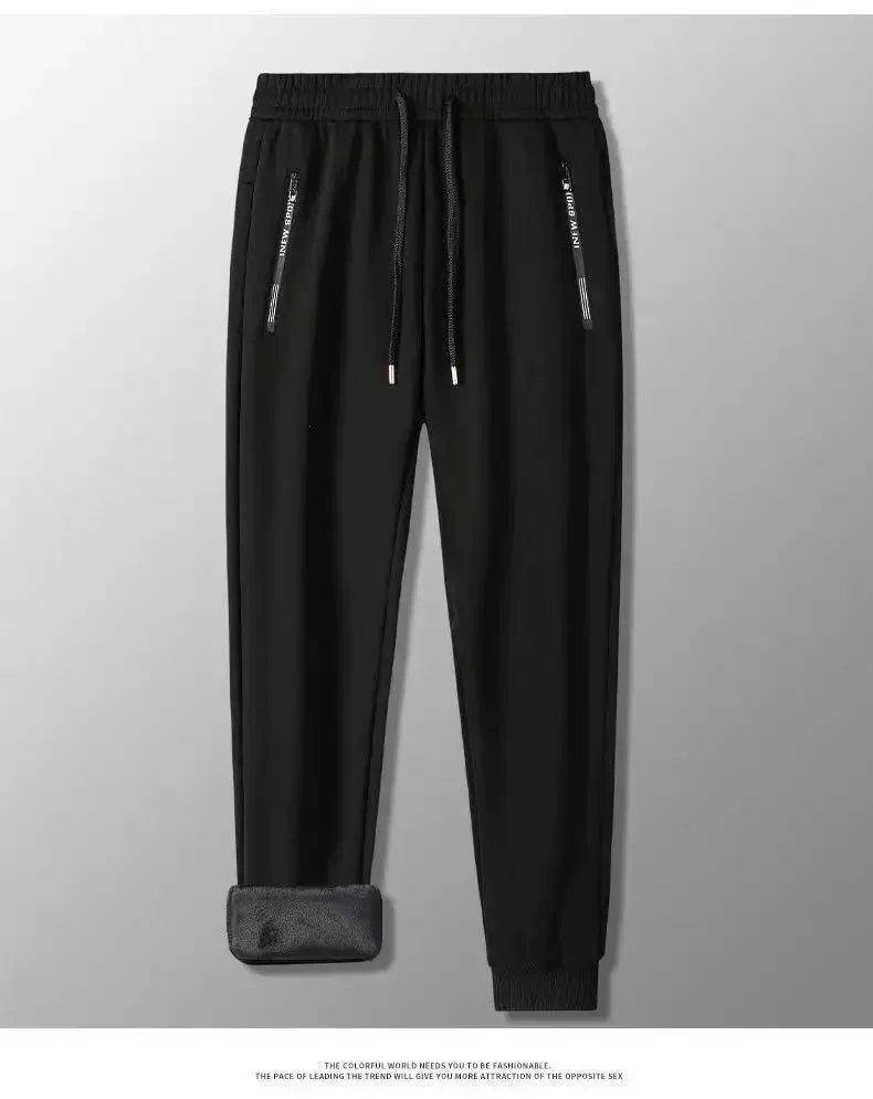 Autumn Winter Men's Loose-fit Casual Straight-leg Pants Fleece-lined Thickened Bunded Feet Sweatpants Trendy Male Style.