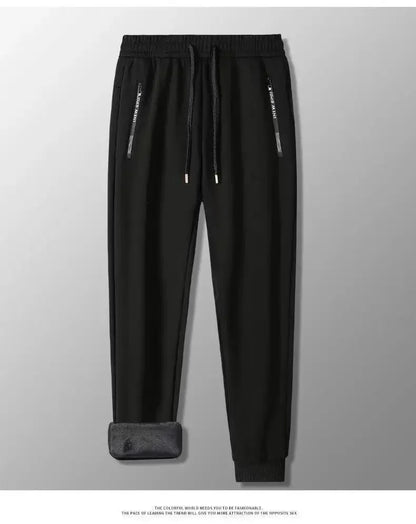 Autumn Winter Men's Loose-fit Casual Straight-leg Pants Fleece-lined Thickened Bunded Feet Sweatpants Trendy Male Style.