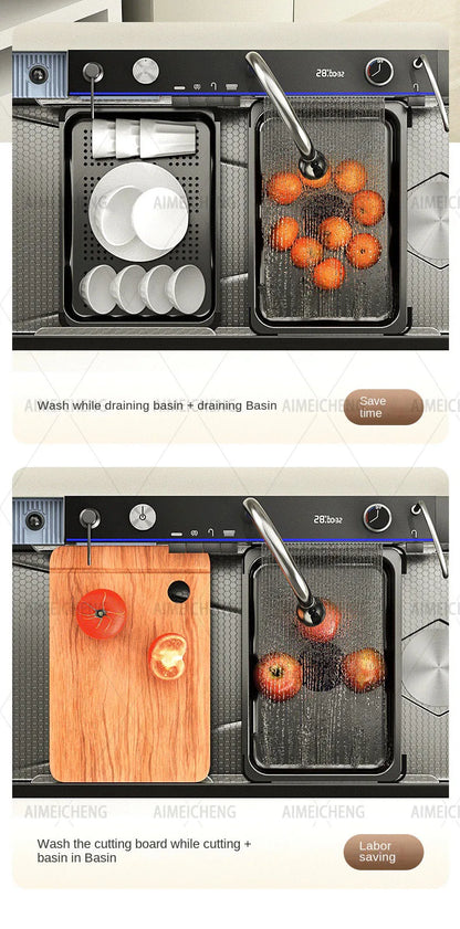 Heißer verkauf Edelstahl Wasserfall Küche Waschbecken Mit Messer Halter Digital Display Wasserhahn Set Geprägte Extra Große Einzigen Slot