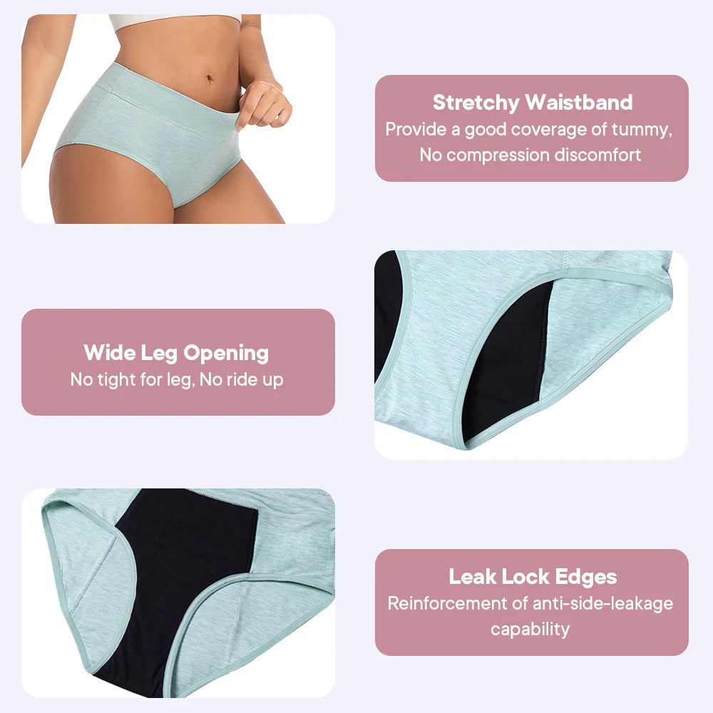 High Waist Leakproof Period Panties Bamboo Fibre Heavy Flow Absorbent Underwear Reusable Breathable.