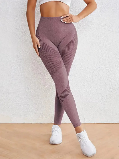 High Waisted Seamless Stretch Athletic Yoga Pants Leggings  Ultra Breathable Quick-Drying for Running Fitness Solid Colors.