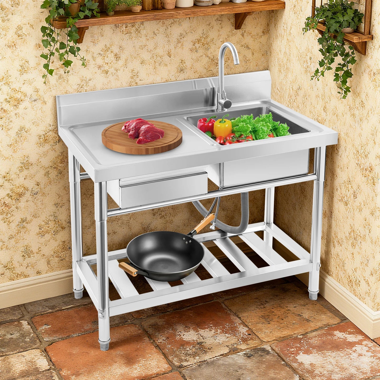 Unabhängiges Einzelwaschbecken für die Küche, Waschbecken aus Edelstahl für Küche, Badezimmer, maximale Tragfähigkeit 150 kg