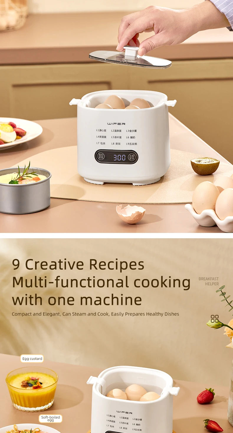 300W Electric Egg Boiler Breakfast Machine Multicooker Steamer Automatic Egg Cookers Home Egg Custard Steaming Cooker with Timer.