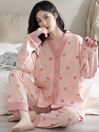 Spring and Autumn New Women's Pajamas Homewear Suit Women's Long-Sleeved Homewear Autumn and Winter Models Homewear Suit.