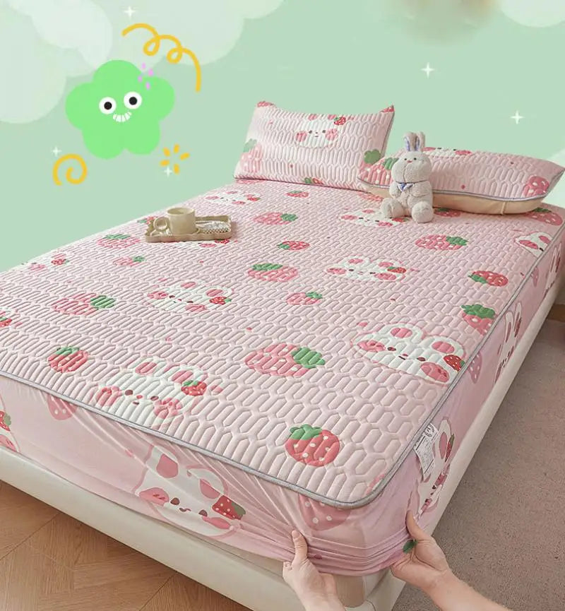 Cartoon Cute Pattern Cooling Fitted Sheet Single Natural latex fabric Soft cushion for Bedding Slow rebound Non-Slip Mattress.