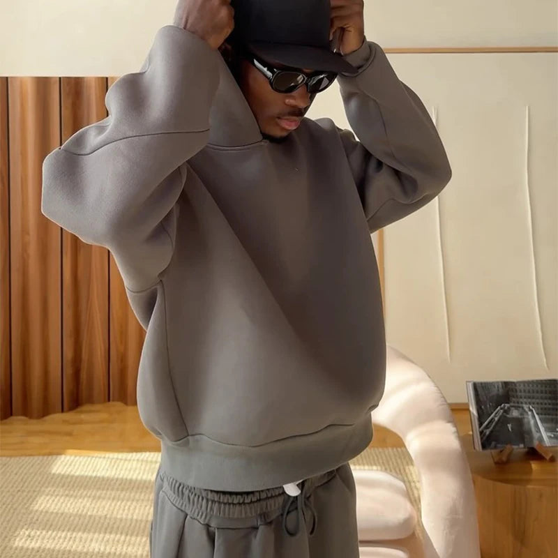 Men Cotton Vintage Tracksuit 2pcs Set Hoodies Straight Pants Casual Loose Hip Hop Sports Hooded Pullover Trousers Y2k Streetwear