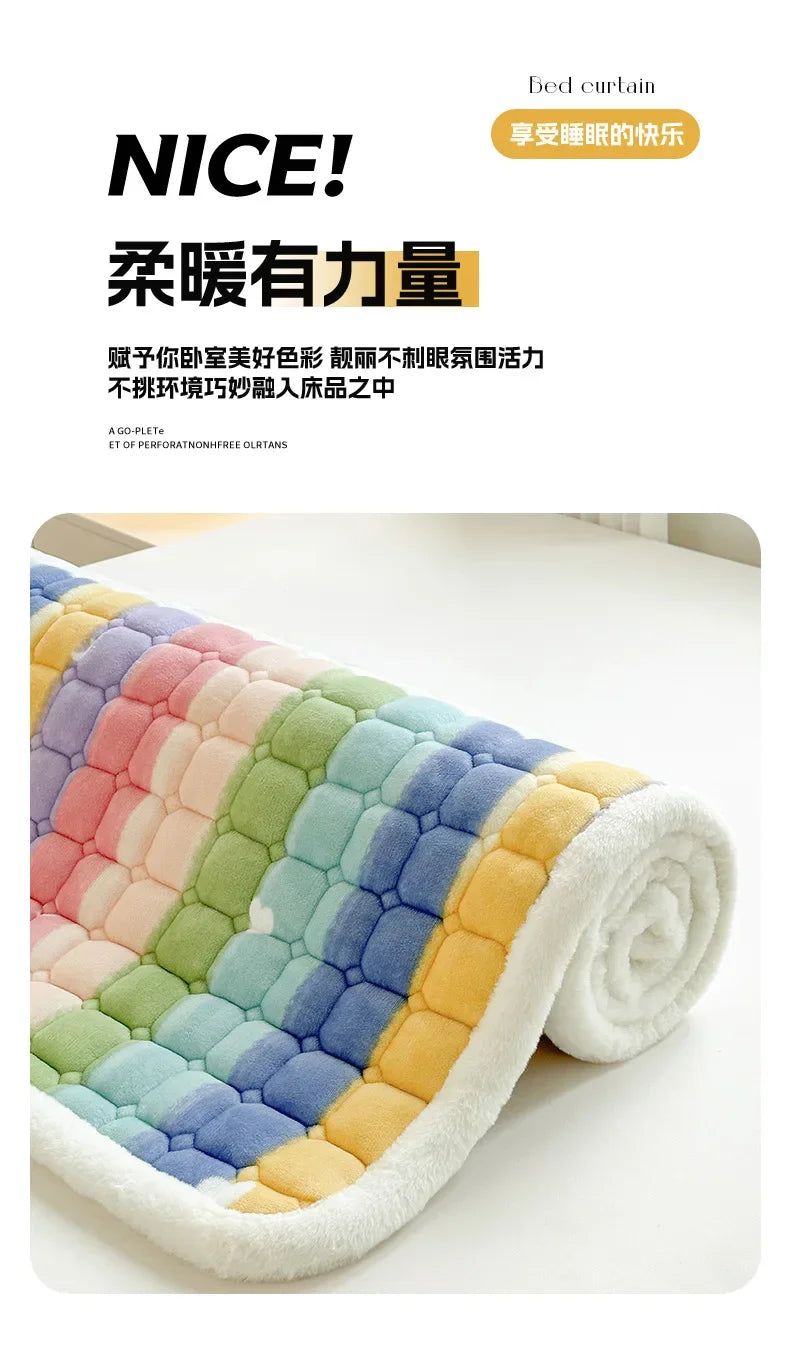 Winter Soft Thick Flannel Mattress Toppers Dormitory Single Double Bedspread Warm Bed Sheets Mattress Cover Fold Tatami Thin Mat.