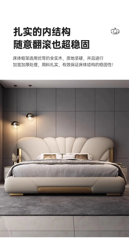 Luxuriöses Hauptschlafzimmer, Doppelbett, King-Size-Bett, weiche Tasche, Rückenlehne, 150 x 200 cm, Hochzeitsbett, Untergestell in voller Größe, beleuchtet 2ingan-Möbel