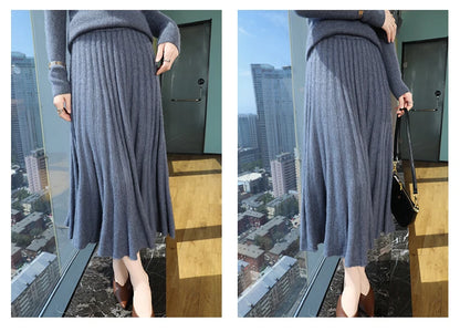 Autumn And Winter Fashion Mink Cashmere Mid Length High Waist Skirt For Women, Knitted Umbrella Skirt, Fashionable Pleated Skirt.