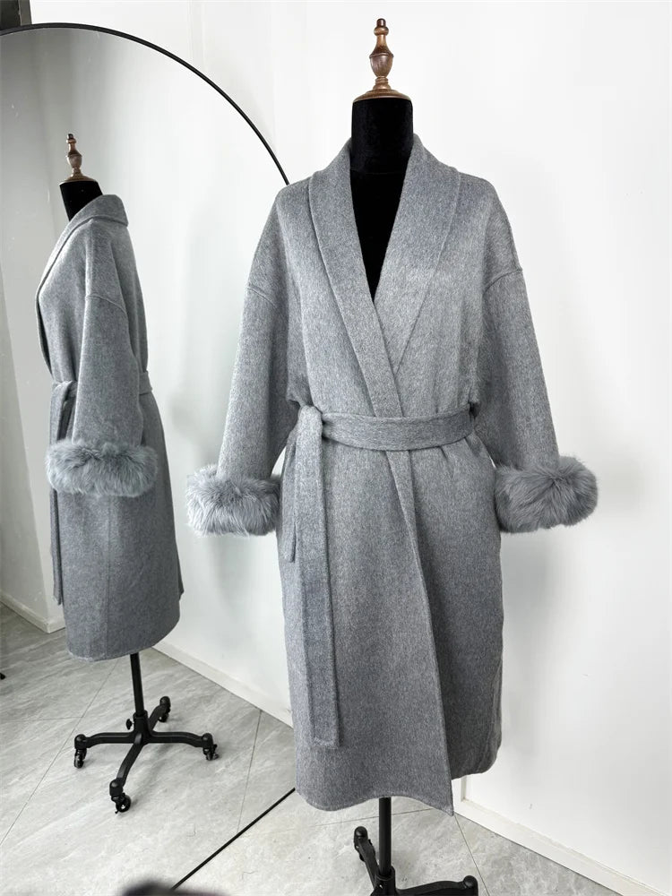 Tossy Fuchspelz-Wollmantel für Damen, kurzer Mantel, Bürodame, eleganter doppelseitiger Wollmantel, 2025, neue Strickjacke, Jacken, lockere Wolle