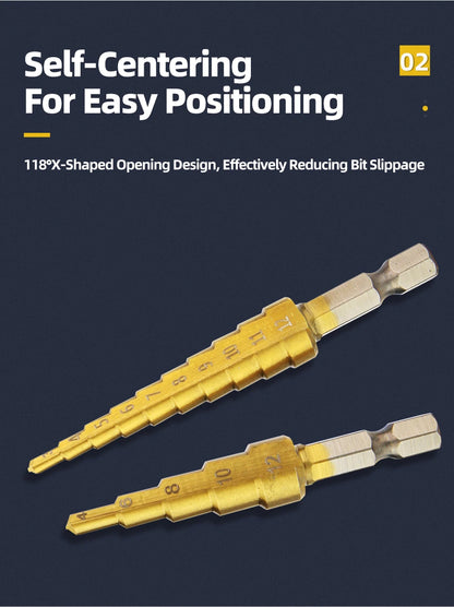 3-12 4-12 4-20 4-32mm HSS Titan Stufenbohrer Konischer Bühnenbohrer für Metall Holz Hochgeschwindigkeits-Stufenbohrer-Set Elektrowerkzeuge