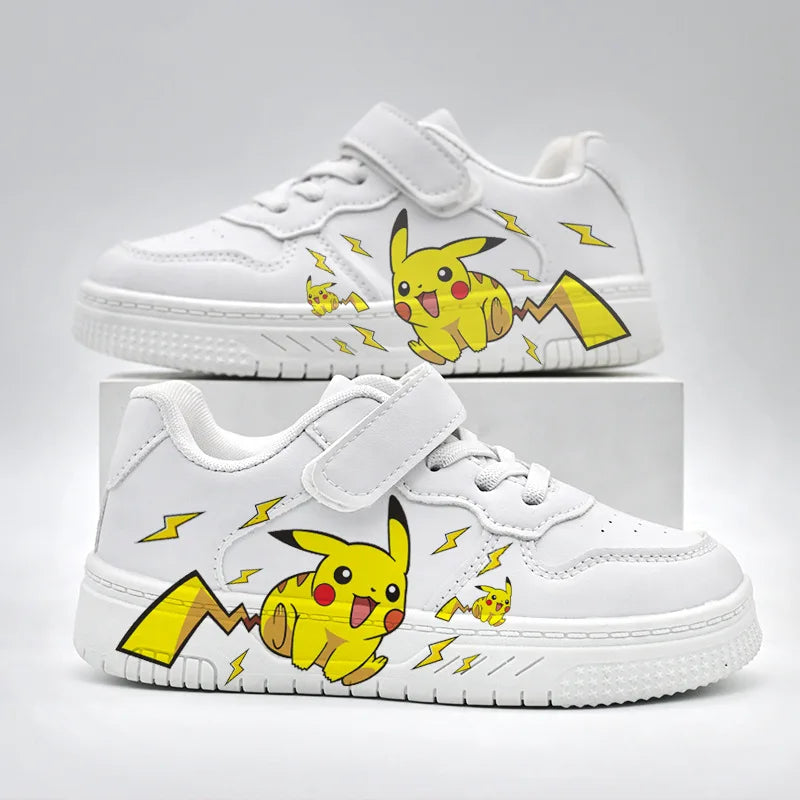 2025 Pikachu Cartoon Cute Unisex White Sneakers Spray Paint Kids Casual Shoes Cross Border Hot Sale.