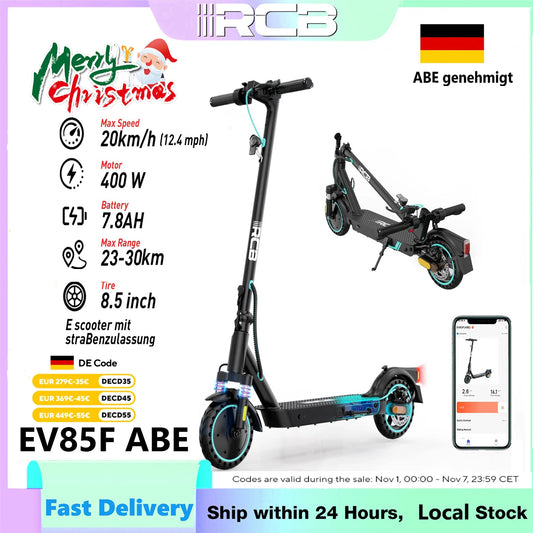 RCB EV85F (ABE) Adult EScooter 400W Motor Foldable E-Scooter 36V 7.8AH 8.5” Road Tire Commuting Electric Scooter.