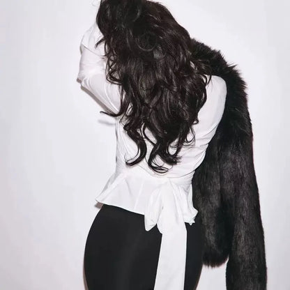 Kylie same style ~ KHY tie waist shirt slim back bow shirt women.