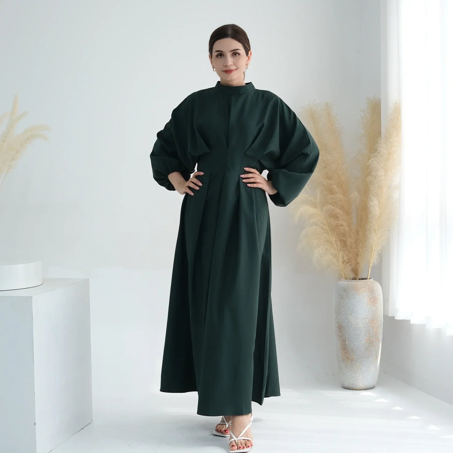 Elegant Muslim Dress Ramadan Pleated Abaya for Women Slim Waist Long Dress Islamic Clothing Muslim Eid Party Dresses Hijab Robe
