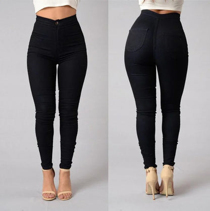 Einfarbig Dünne Jeans Frau Weiß Schwarz Hohe Taille Render Jeans Vintage Sexy Lange Hosen Femme Casual Bleistift Hosen Denim Jeans.