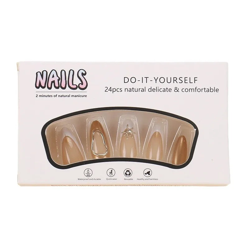 24pcs French White Press on Nails Gold plating Design Fashion False Nails Women Wearable European Spice Girls Fake Nail Tips.