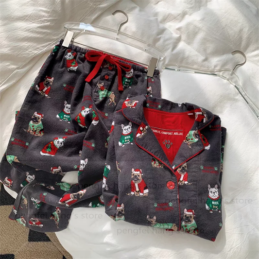 2025 Autumn Winter Homewear Women Pajamas Suit Christmas Party Cartoon Pjs Loungewear Lady Sleepweawr Cotton Nightwear Outfit.