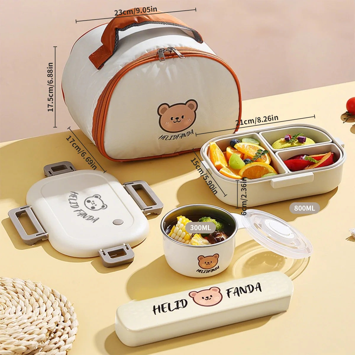 WORTHBUY Portable Plastic Bento Lunch Box With 3 Removable Compartment Leak-proof Microwave Salad Food Container For Kids School