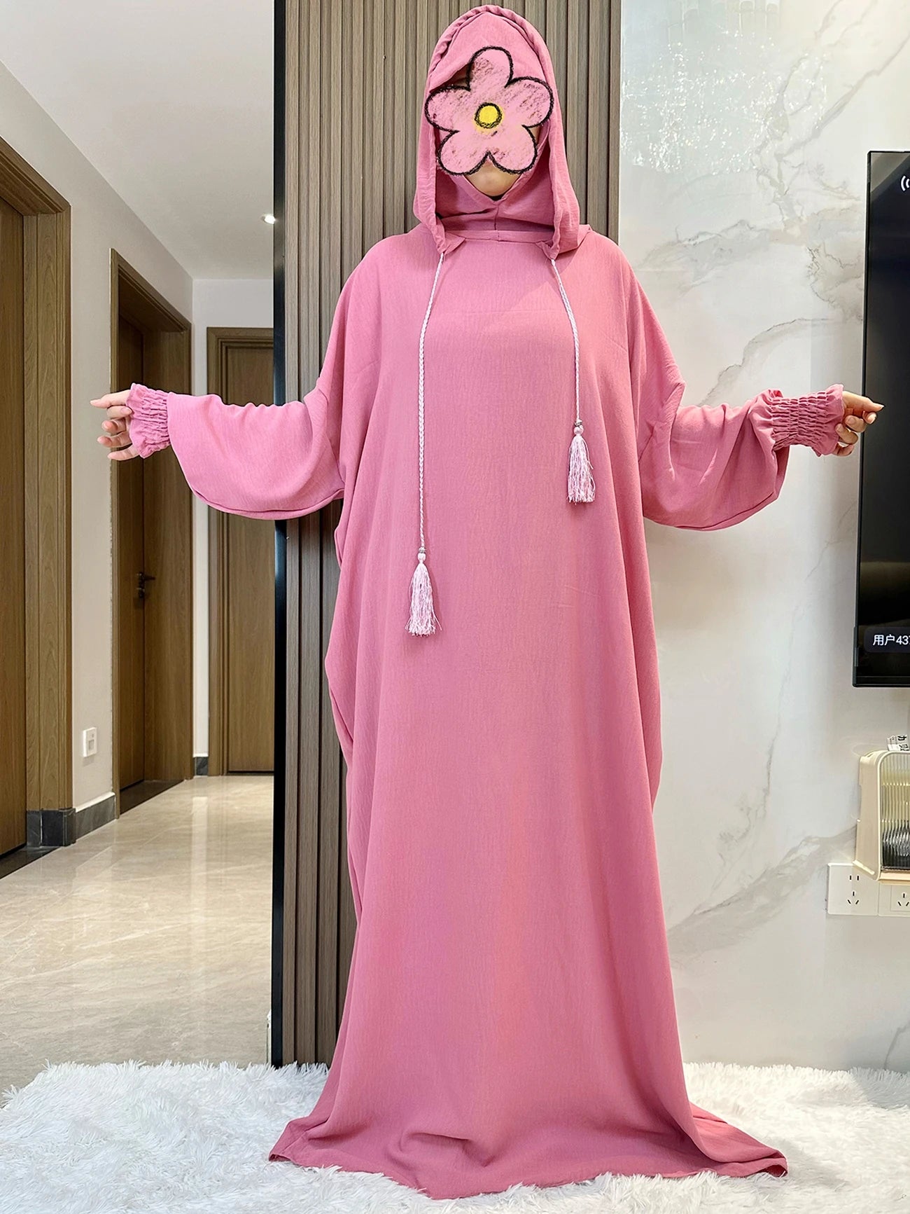 Muslim Abaya Solid Cotton Pullover Two Hat Women Eid Hooded Long Maxi Dress Turkey Kaftan Arab Robe Islamic Hijab Dubai Clothing.