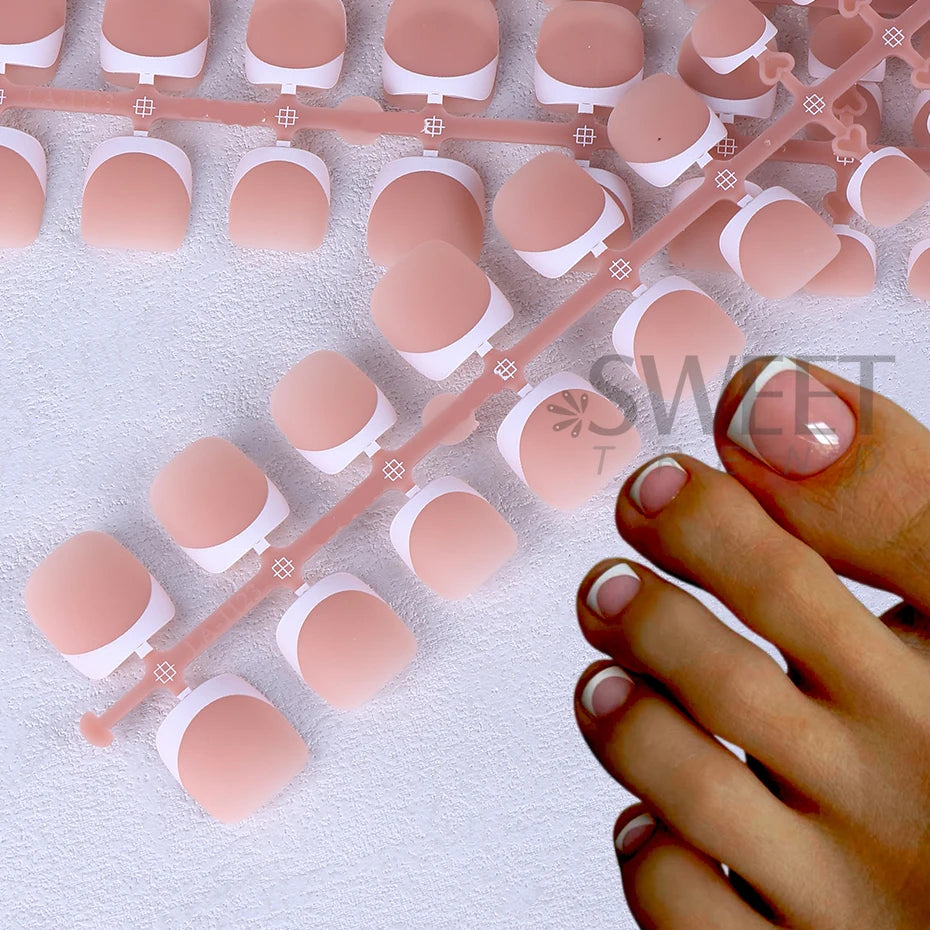 160pcs White Pink French Fake Press on Fake Nails Tips Short Square Full Cover Artificial Acrylic Fake Toenails For Nail Salons.