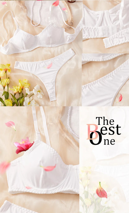 Ladies Smooth Comfortable Thin Underwear Women Sexy Nightwear Inner Solid Color Sleep Underwear Bra Set.