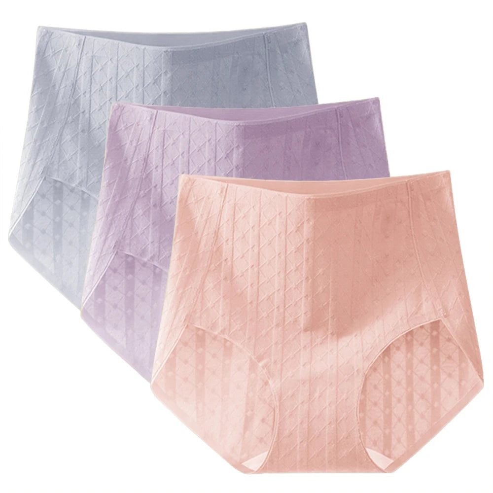 3Pcs/set Women's Seamless High Waist Cotton Panties - Tummy Control Antibacterial Hip Hugger Underwear Soft Stretch Briefs.
