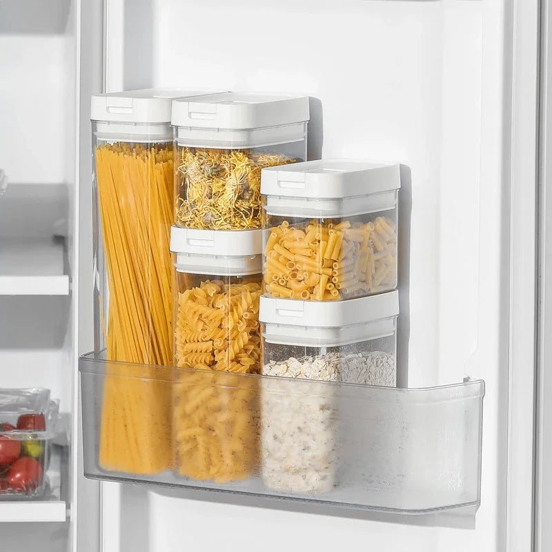 Kitchen Plastic Container Organizer Moisture-Proof Sealed Tank Square Transparent Grain Storage Jar Dried Fruit Snack Box Cans.