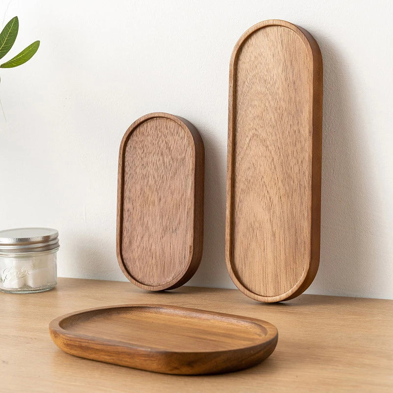1PC Wooden Serving Trays Oval Wood Tray Platters for Serving Food Dishes Dinner Plates Solid Wood Round Dessert Plate.