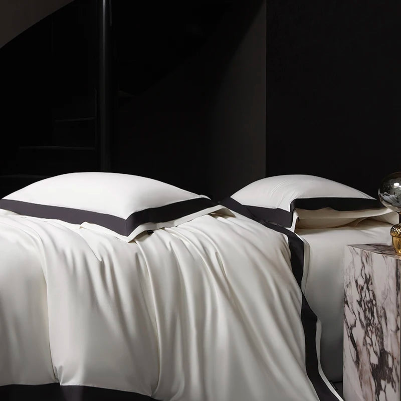 4Pcs Premium 1000TC Egyptian Cotton Solid Color Hotel Style Wide Edge Bedding Set Duvet Cover Bed Sheet/Fitted Sheet Pillowcases.