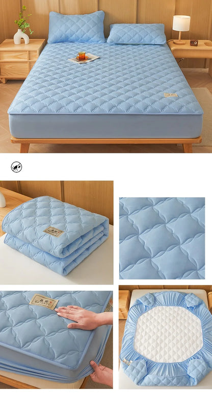 Quilted Mattress Cover Single/Double Bedspread Thicken Bed Linen Waterproof Bed Cover Home Soft Bedsheet 매트리스커버 (No Pillowcase).