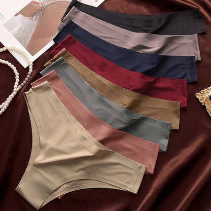 4PCS/Set Seamless Panties Women Sexy Underwear Ice Silk Underpants Low Waist G-string Female Soft Solid Ultra-thin Briefs.